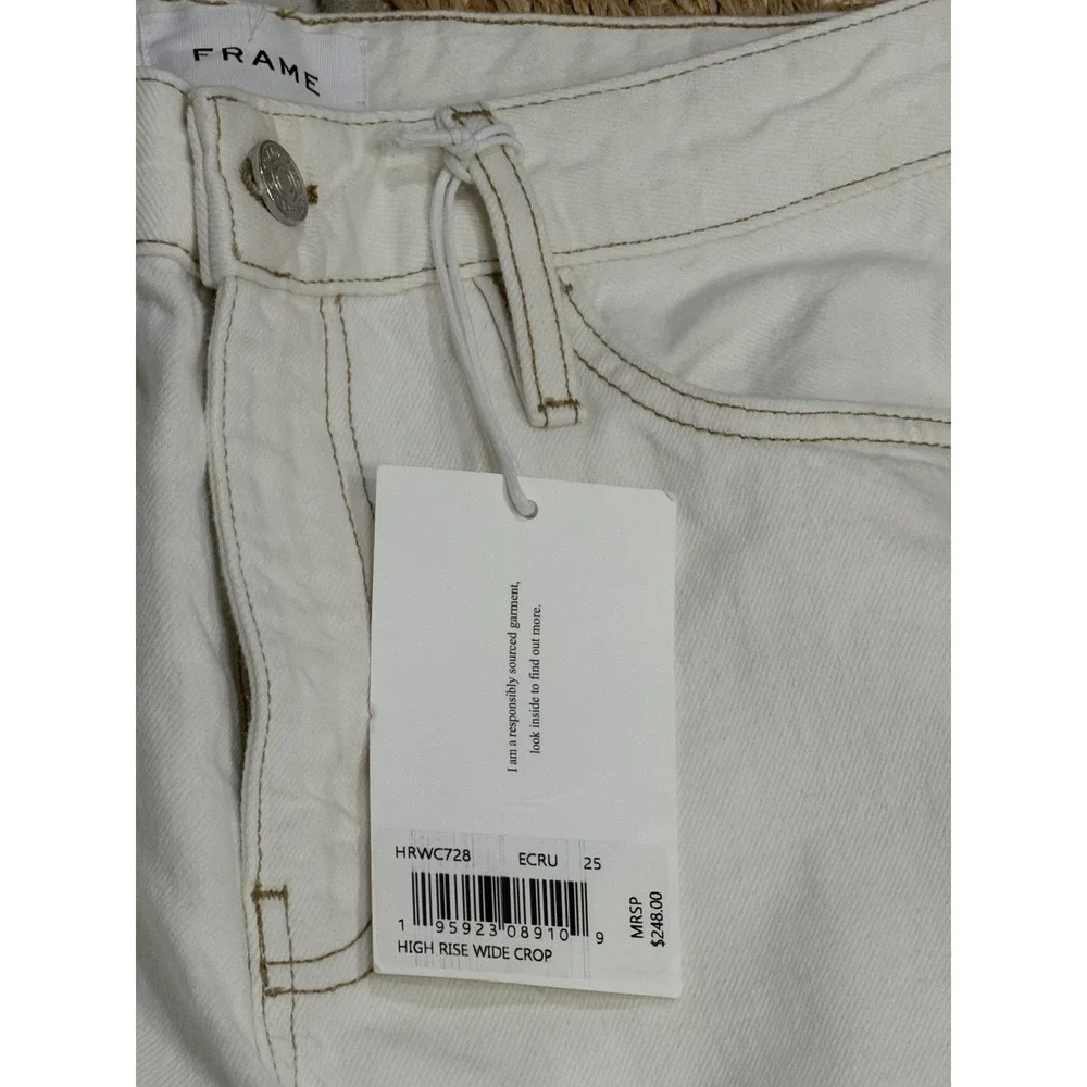 NWT $248 Frame Women's High Rise Wide Leg Crop Jeans ECRU Denim 4 Palazzo 25‎